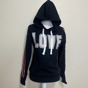 Womens Reflex Black Hoodie with Print “Love” Long Stripes Long Sleeves Small